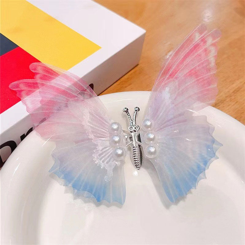 Niños al por mayor Clips de plástico para el cabello de mariposa para niños de doble capa